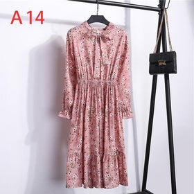 Casual Chiffon Shirt Dress Office Plaid Vintage Dresses Women Polka Dot Dress 2019 Spring Autumn Red Floral Midi Vestidos Female