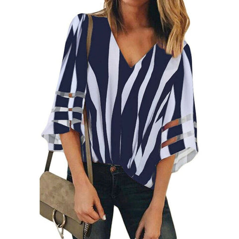 Women Striped Blouse Shirt Half Sleeve Blouse V-neck Shirts Casual Tops Blouse et Chemisier Femme Blusas Mujer de Moda 2019