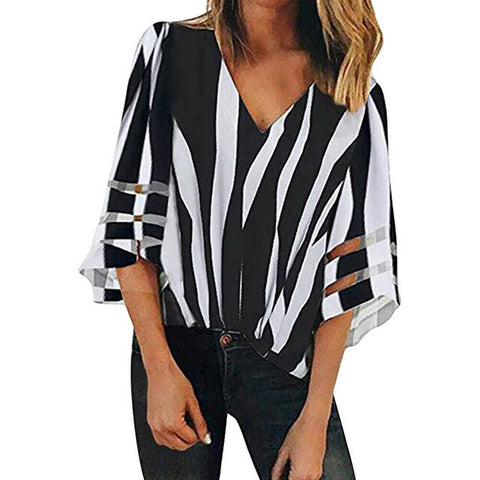 Women Striped Blouse Shirt Half Sleeve Blouse V-neck Shirts Casual Tops Blouse et Chemisier Femme Blusas Mujer de Moda 2019