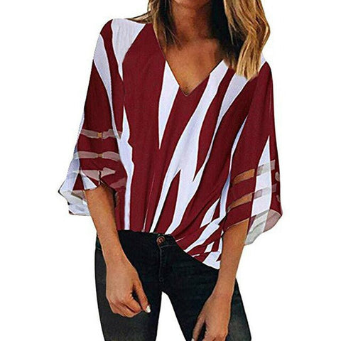 Women Striped Blouse Shirt Half Sleeve Blouse V-neck Shirts Casual Tops Blouse et Chemisier Femme Blusas Mujer de Moda 2019