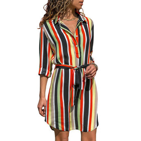 Long Sleeve Shirt Dress 2019 Summer Boho Beach Dresses Women Casual Striped Print A-line Mini Party Dress Vestidos