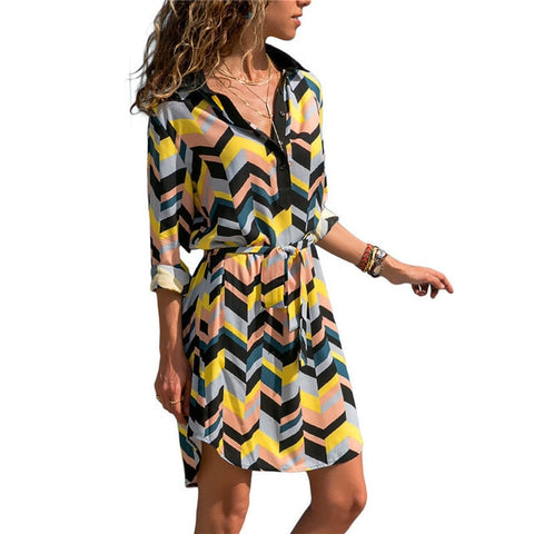 Long Sleeve Shirt Dress 2019 Summer Boho Beach Dresses Women Casual Striped Print A-line Mini Party Dress Vestidos