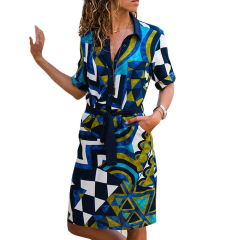 Long Sleeve Shirt Dress 2019 Summer Boho Beach Dresses Women Casual Striped Print A-line Mini Party Dress Vestidos