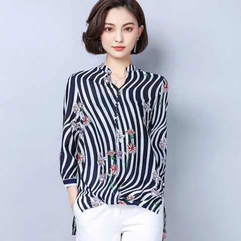 2019 Women Striped Blouse Shirt Long Sleeve Blouse V-neck Shirts Casual Tops Blouse et Chemisier Femme Blusas Mujer de Moda