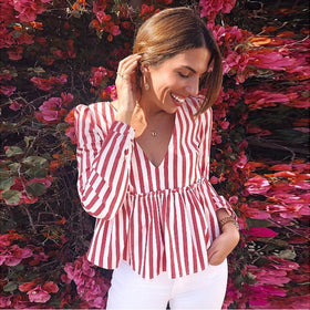 2019 Women Striped Blouse Shirt Long Sleeve Blouse V-neck Shirts Casual Tops Blouse et Chemisier Femme Blusas Mujer de Moda #P3