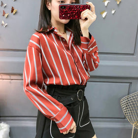 Women Striped Blouse Shirt Long Sleeve Blouse turn down collar Casual Tops Blouse et Chemisier Femme Blusas Mujer de Moda 2019