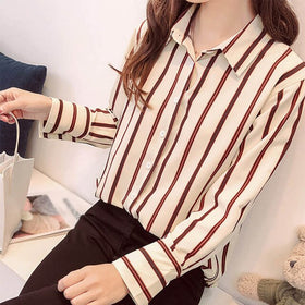 Women Striped Blouse Shirt Long Sleeve Blouse turn down collar Casual Tops Blouse et Chemisier Femme Blusas Mujer de Moda 2019