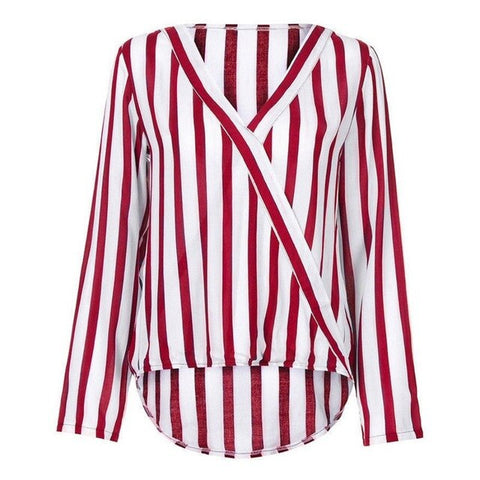 Women Striped Blouse Shirt Long Sleeve Blouse V-neck Shirts Casual Tops Blouse et Chemisier Femme Blusas Mujer de Moda