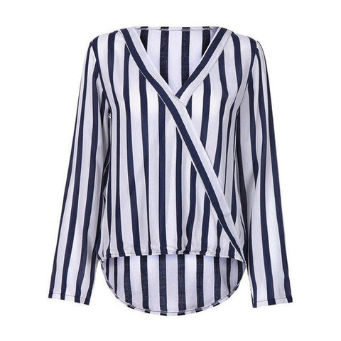 Women Striped Blouse Shirt Long Sleeve Blouse V-neck Shirts Casual Tops Blouse et Chemisier Femme Blusas Mujer de Moda