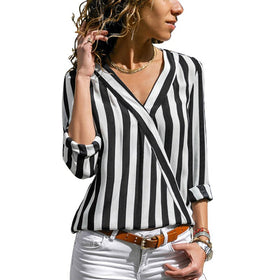 Maternity Striped Blouse Shirt Long Sleeve Blouse V-neck Shirts Casual Tops Blouse et Chemisier Women Blusas Mujer de Moda 2019