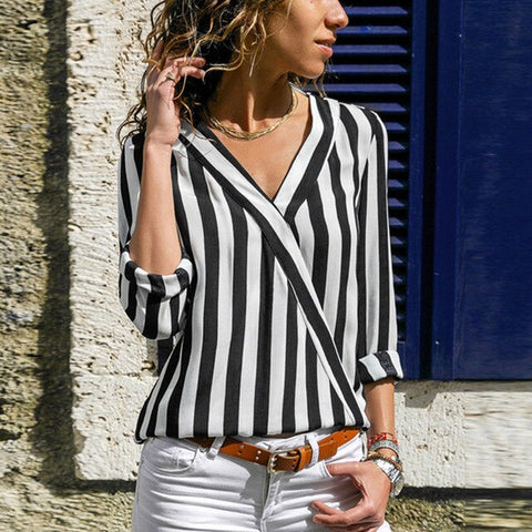 Maternity Striped Blouse Shirt Long Sleeve Blouse V-neck Shirts Casual Tops Blouse et Chemisier Women Blusas Mujer de Moda 2019