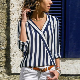 Maternity Striped Blouse Shirt Long Sleeve Blouse V-neck Shirts Casual Tops Blouse et Chemisier Women Blusas Mujer de Moda 2019