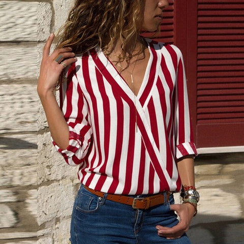 Maternity Striped Blouse Shirt Long Sleeve Blouse V-neck Shirts Casual Tops Blouse et Chemisier Women Blusas Mujer de Moda 2019