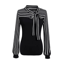 Women Striped Blouse Shirt Long Sleeve Blouse V-neck Lace Shirts Casual Tops Blouse et Chemisier Femme Blusas Mujer de Moda 2019