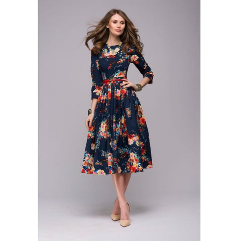 Women casual knee-length dress 2019 new arrival long sleeve printing summer dress for offical lady Women loose vestidos