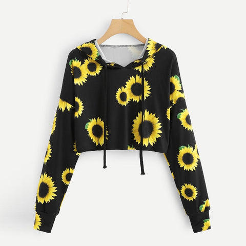 Women Blouses Long Sleeve Sunflower Printing Hooded Sweatshirt Blouse Tops Chemise Femme Ladies Tops blouse et chemisier femme