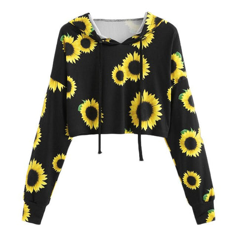 Women Blouses Long Sleeve Sunflower Printing Hooded Sweatshirt Blouse Tops Chemise Femme Ladies Tops blouse et chemisier femme