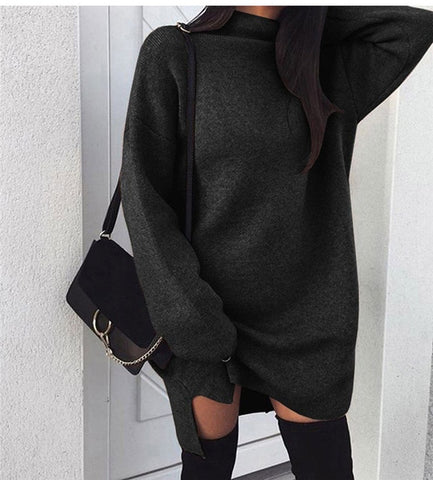 New Elegant Fashion Women Baggy Knitted Long Sweater Mini Dress Jumper Winter Loose Pullover Tops