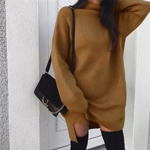 New Elegant Fashion Women Baggy Knitted Long Sweater Mini Dress Jumper Winter Loose Pullover Tops