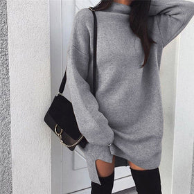 New Elegant Fashion Women Baggy Knitted Long Sweater Mini Dress Jumper Winter Loose Pullover Tops