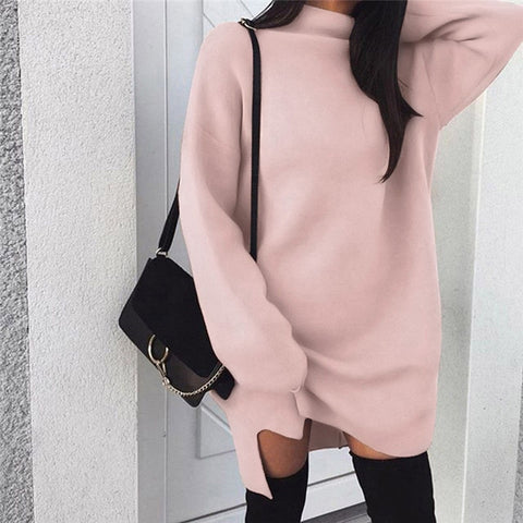 New Elegant Fashion Women Baggy Knitted Long Sweater Mini Dress Jumper Winter Loose Pullover Tops