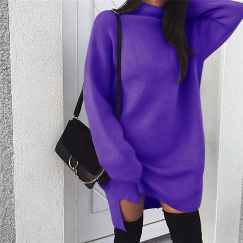 New Elegant Fashion Women Baggy Knitted Long Sweater Mini Dress Jumper Winter Loose Pullover Tops