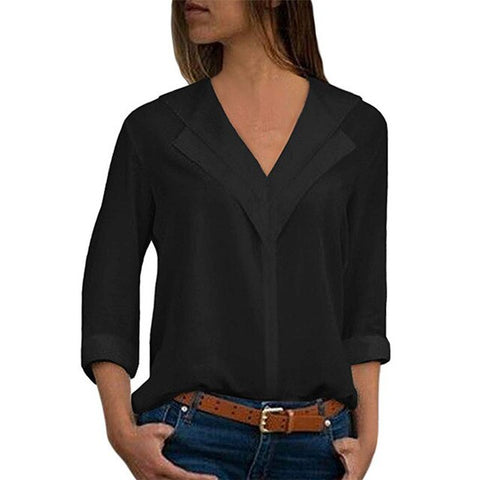 Nanabubu Women Solid Blouse Shirt Long Sleeve Blouse V-neck Shirts Casual Tops Blouse Et Chemisier Femme Blusas Mujer De Moda