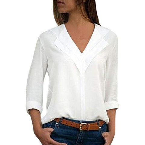 Nanabubu Women Solid Blouse Shirt Long Sleeve Blouse V-neck Shirts Casual Tops Blouse Et Chemisier Femme Blusas Mujer De Moda