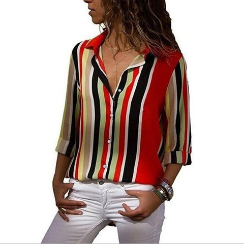 Women Striped Blouses Long Sleeve Chiffon Blouse Turn Down Collar Lady Office Shirt Casual Tops Blusas Blouse et Chemisier Femme