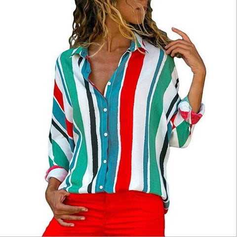 Women Striped Blouses Long Sleeve Chiffon Blouse Turn Down Collar Lady Office Shirt Casual Tops Blusas Blouse et Chemisier Femme