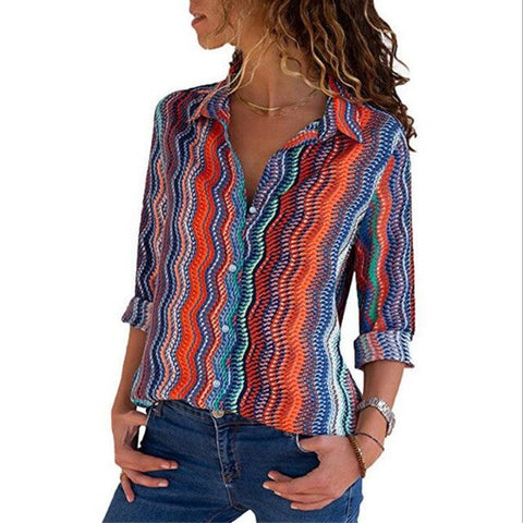 Women Striped Blouses Long Sleeve Chiffon Blouse Turn Down Collar Lady Office Shirt Casual Tops Blusas Blouse et Chemisier Femme