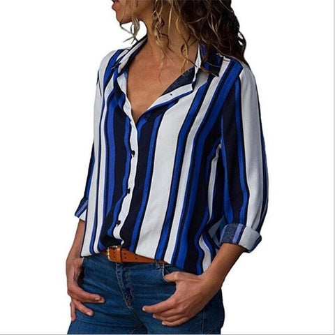 Women Striped Blouses Long Sleeve Chiffon Blouse Turn Down Collar Lady Office Shirt Casual Tops Blusas Blouse et Chemisier Femme