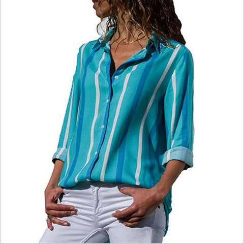 Women Striped Blouses Long Sleeve Chiffon Blouse Turn Down Collar Lady Office Shirt Casual Tops Blusas Blouse et Chemisier Femme