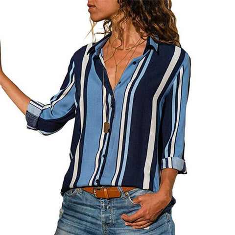 Women Striped Blouses Long Sleeve Chiffon Blouse Turn Down Collar Lady Office Shirt Casual Tops Blusas Blouse et Chemisier Femme