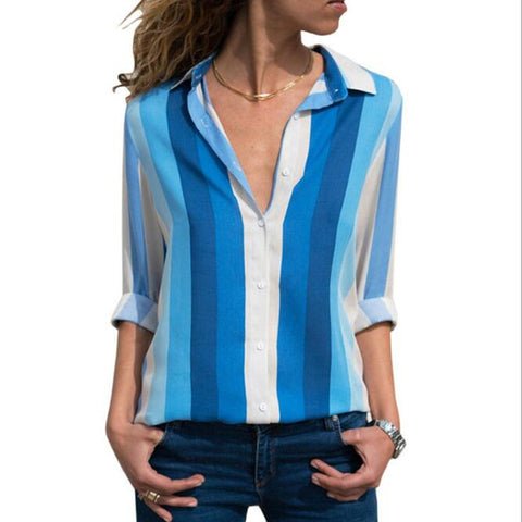 Women Striped Blouses Long Sleeve Chiffon Blouse Turn Down Collar Lady Office Shirt Casual Tops Blusas Blouse et Chemisier Femme