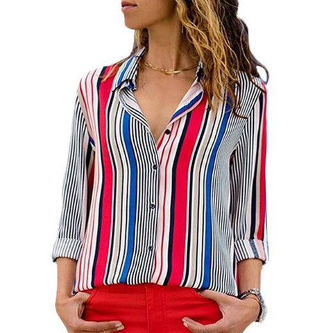 Women Striped Blouses Long Sleeve Chiffon Blouse Turn Down Collar Lady Office Shirt Casual Tops Blusas Blouse et Chemisier Femme