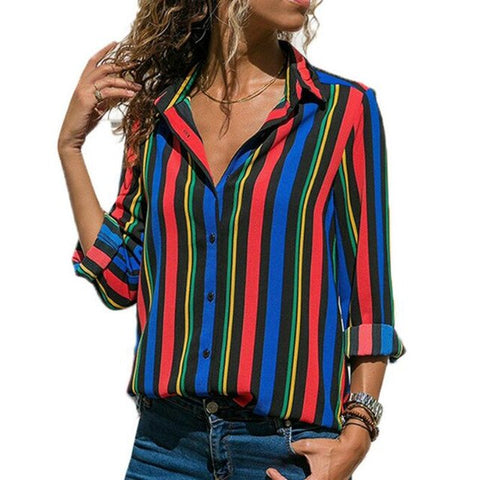 Women Striped Blouses Long Sleeve Chiffon Blouse Turn Down Collar Lady Office Shirt Casual Tops Blusas Blouse et Chemisier Femme