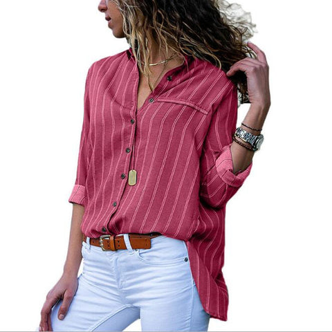 Women Striped Blouses Long Sleeve Chiffon Blouse Turn Down Collar Lady Office Shirt Casual Tops Blusas Blouse et Chemisier Femme