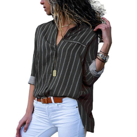 Women Striped Blouses Long Sleeve Chiffon Blouse Turn Down Collar Lady Office Shirt Casual Tops Blusas Blouse et Chemisier Femme