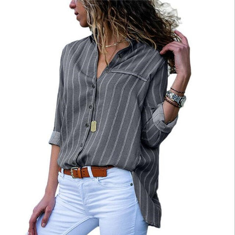 Women Striped Blouses Long Sleeve Chiffon Blouse Turn Down Collar Lady Office Shirt Casual Tops Blusas Blouse et Chemisier Femme