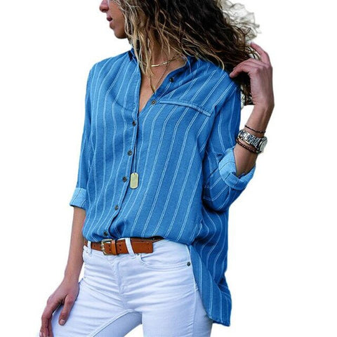 Women Striped Blouses Long Sleeve Chiffon Blouse Turn Down Collar Lady Office Shirt Casual Tops Blusas Blouse et Chemisier Femme