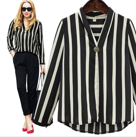 Women Striped Blouse Shirt Long Sleeve Blouse V-neck Shirts Casual Tops Blouse et Chemisier Femme Blusas Mujer de Moda 2019
