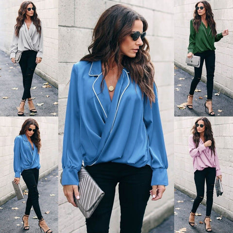 Women Shirt Long Sleeve V-neck Shirts Casual Tops Blouse Et Chemisier Femme Blusas Mujer De Moda 2018 2019