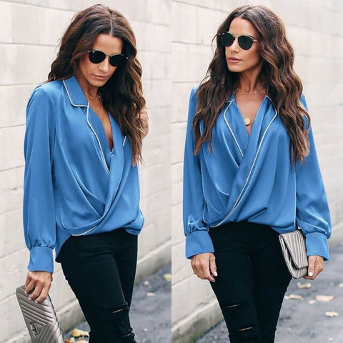 Women Shirt Long Sleeve V-neck Shirts Casual Tops Blouse Et Chemisier Femme Blusas Mujer De Moda 2018 2019