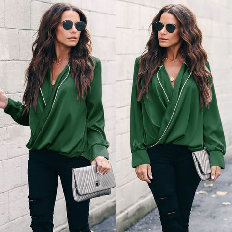 Women Shirt Long Sleeve V-neck Shirts Casual Tops Blouse Et Chemisier Femme Blusas Mujer De Moda 2018 2019