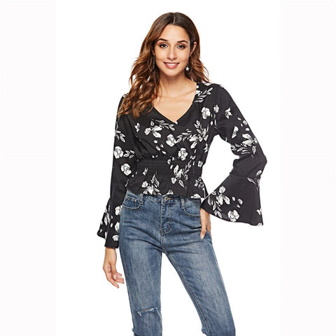 Chiffon Blouse Women Floral Print Blusas Mujer De Moda 2019 Sexy V-Neck Blouses Shirt Womens Tops and Blouse Et Chemisier Femme