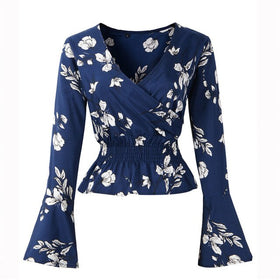 Chiffon Blouse Women Floral Print Blusas Mujer De Moda 2019 Sexy V-Neck Blouses Shirt Womens Tops and Blouse Et Chemisier Femme