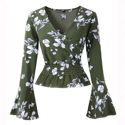 Chiffon Blouse Women Floral Print Blusas Mujer De Moda 2019 Sexy V-Neck Blouses Shirt Womens Tops and Blouse Et Chemisier Femme