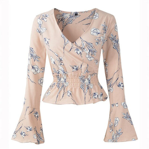 Chiffon Blouse Women Floral Print Blusas Mujer De Moda 2019 Sexy V-Neck Blouses Shirt Womens Tops and Blouse Et Chemisier Femme