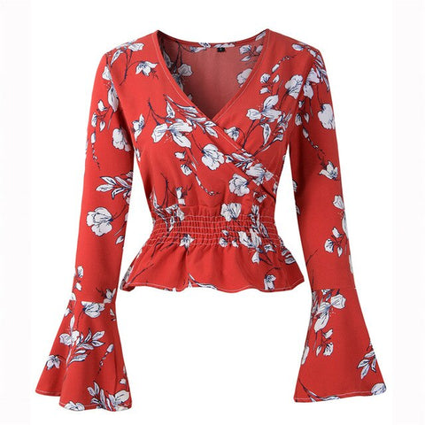 Chiffon Blouse Women Floral Print Blusas Mujer De Moda 2019 Sexy V-Neck Blouses Shirt Womens Tops and Blouse Et Chemisier Femme